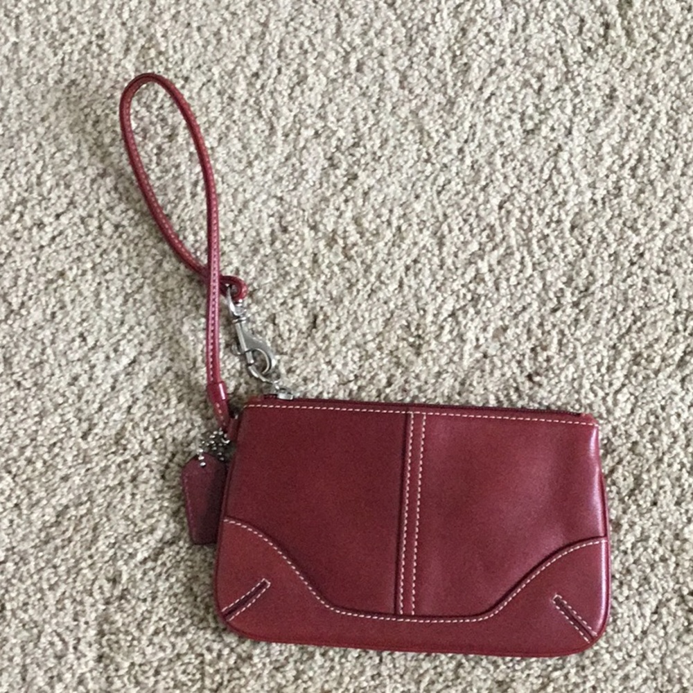 Red leather Coach wristlet